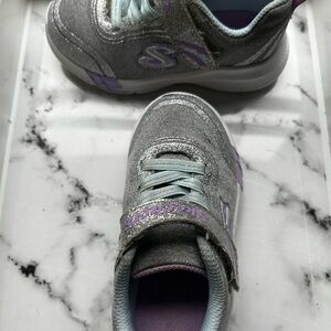 Skechers Kids' Shimmering Silver and Purple Sneakers
